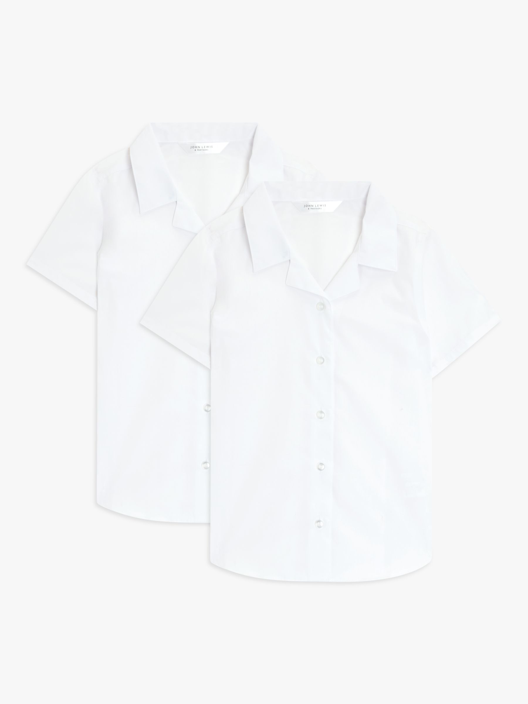 John Lewis Girls' Open Neck Short Sleeve School Blouse, Pack of 2, White, 4 years