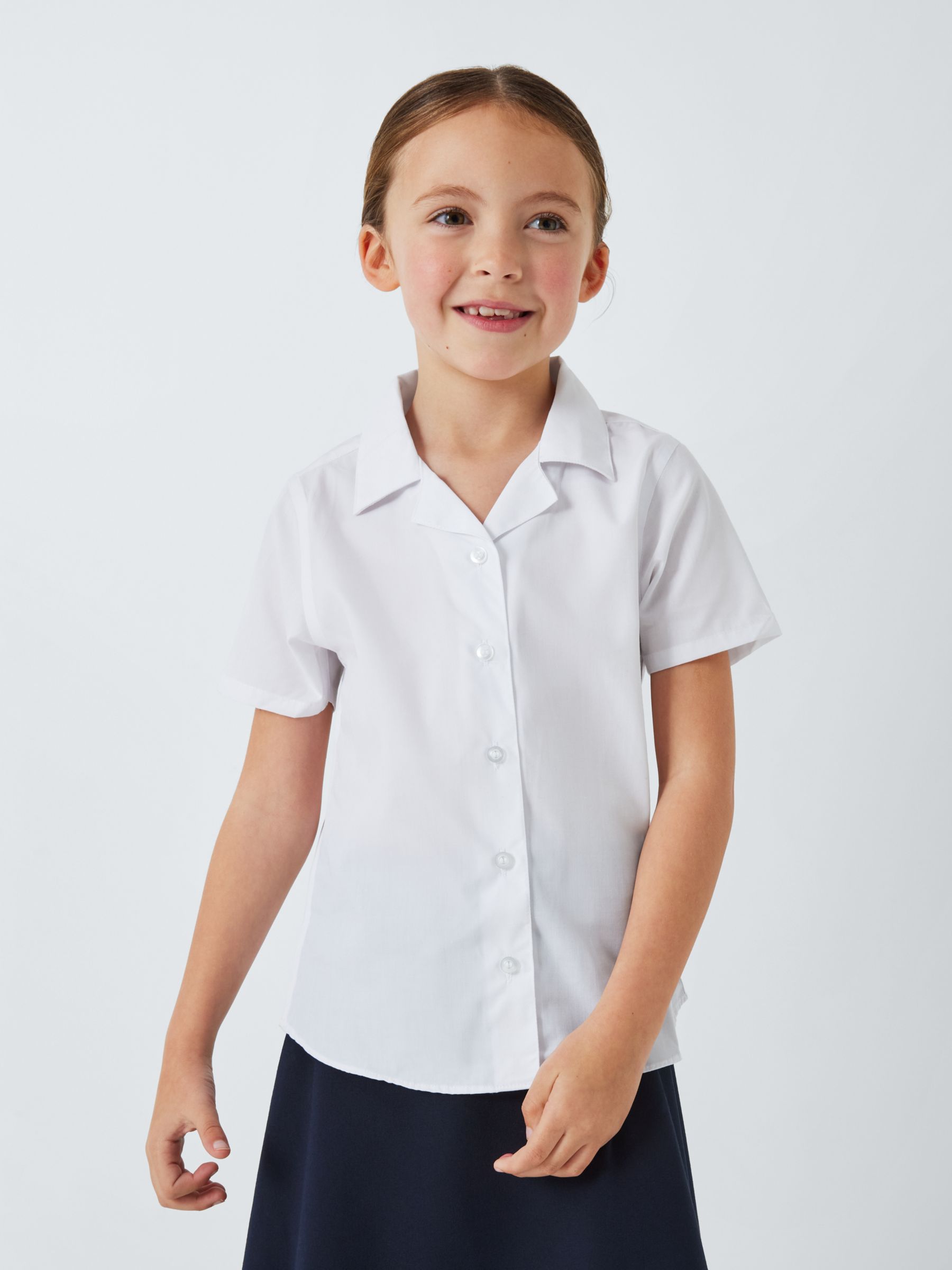 John Lewis Girls' Open Neck Short Sleeve School Blouse, Pack of 2, White, 4 years
