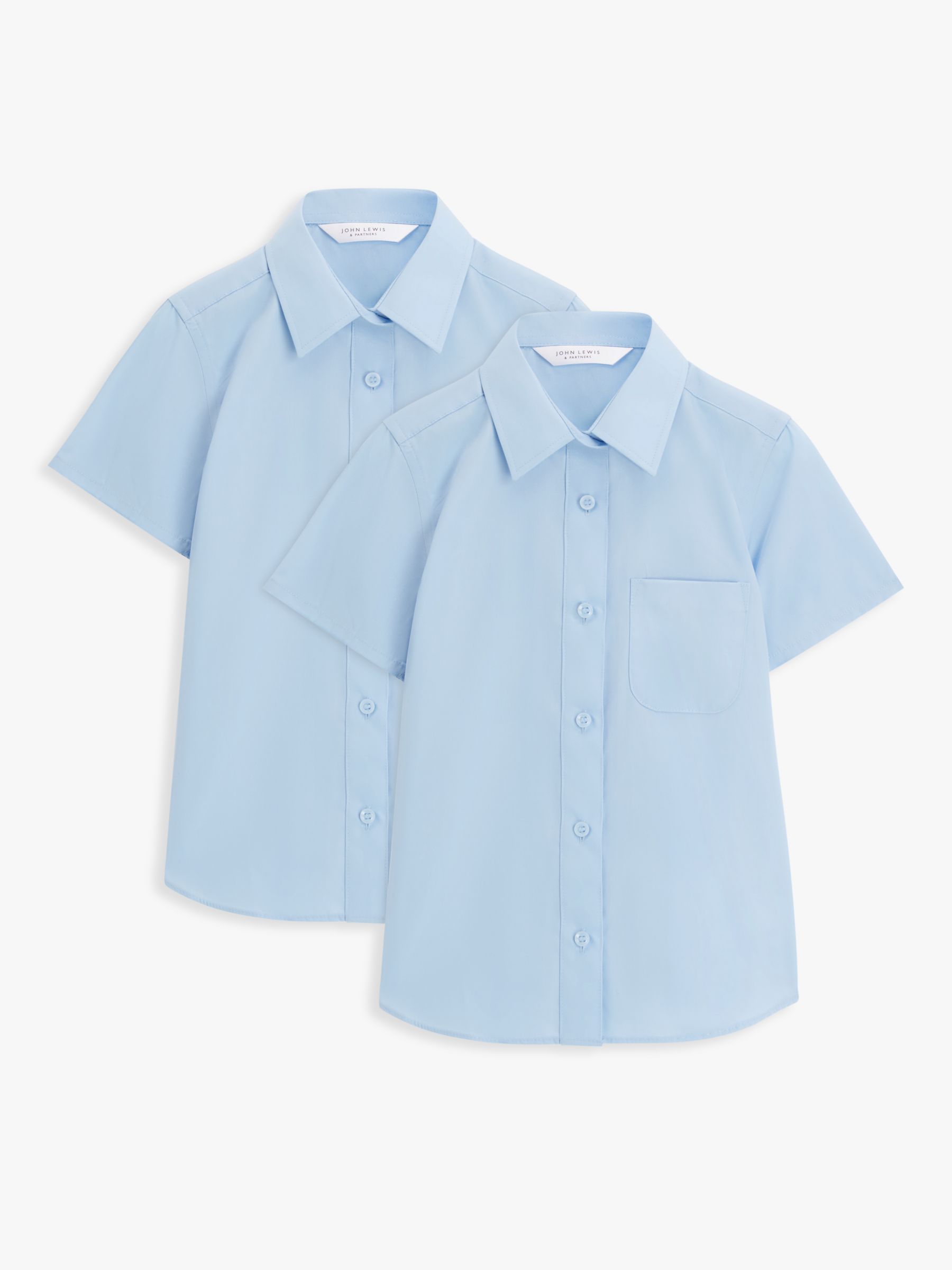 John Lewis Girls' Short Sleeved Stain Resistant Easy Care Blouse, Pack of 2, Blue, 4 years