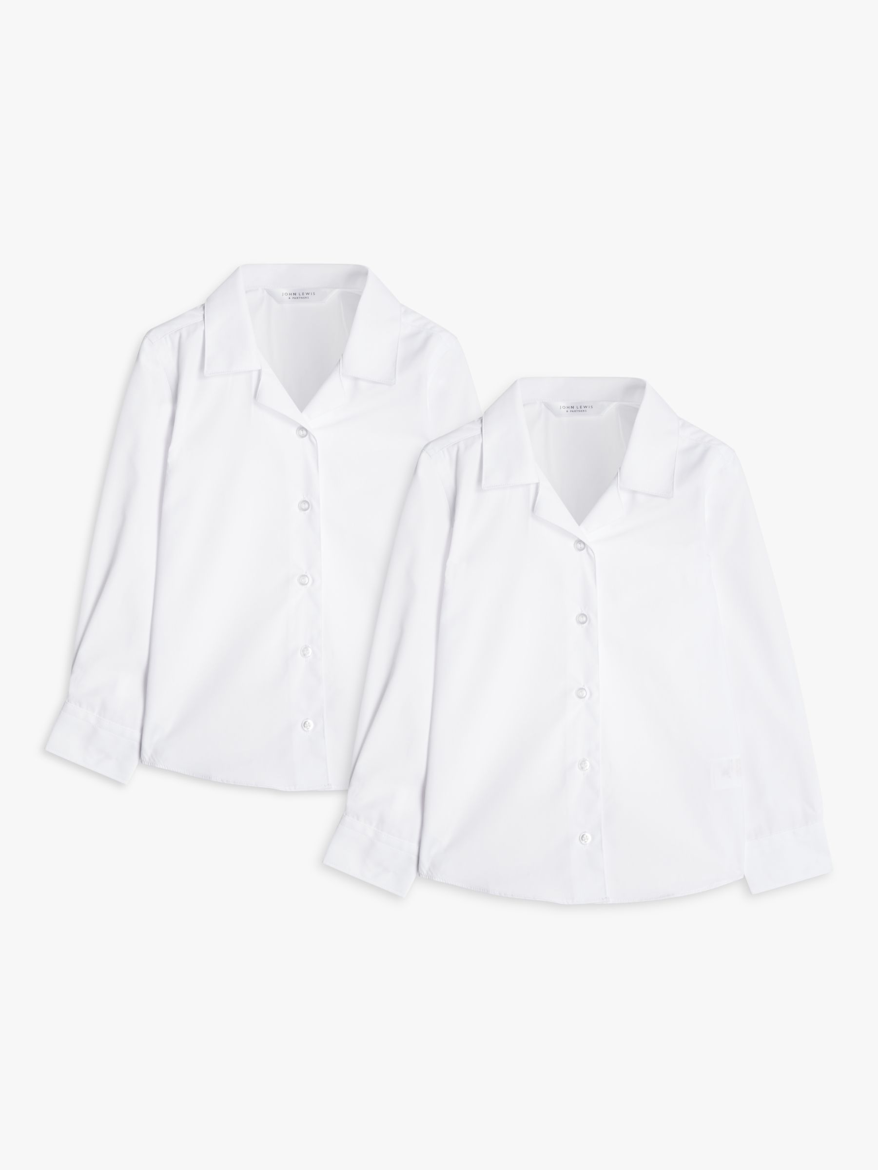 Buy John Lewis Girls' Long Sleeved Open Neck Blouse, Pack of 2, White Online at johnlewis.com