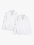 John Lewis Girls' Long Sleeved Open Neck Stain Resistant Easy Care Blouse, Pack of 2, White