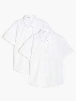 John Lewis Boys' Short Sleeved Stain Resistant Easy Care Shirt, Pack of 2, White