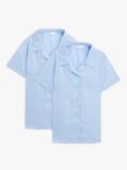 John Lewis Girls' Open Neck Short Sleeve School Blouse, Pack of 2, Blue