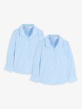 John Lewis Girls' Long Sleeved Open Neck Stain Resistant Easy Care Blouse, Pack of 2, Blue
