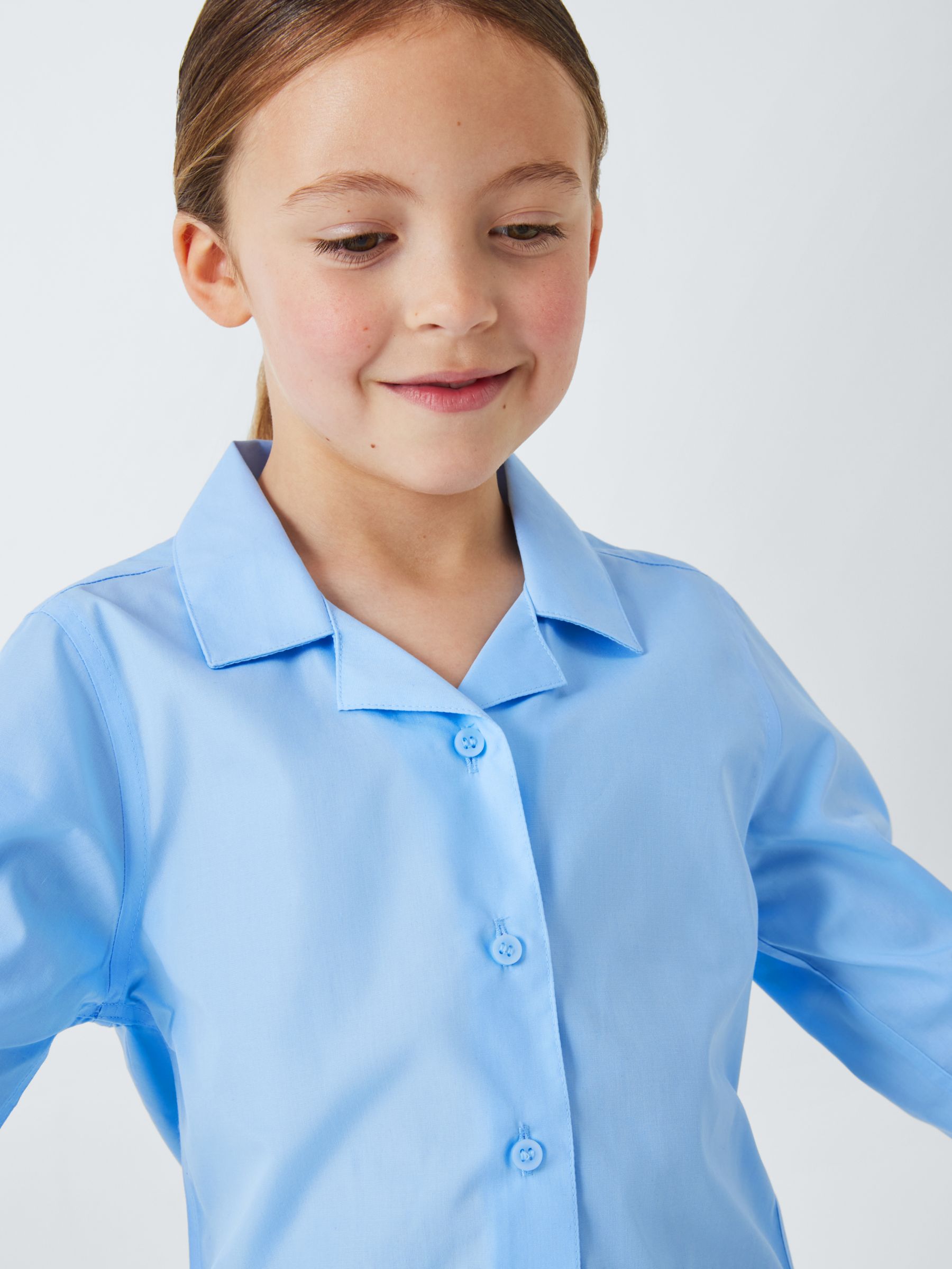 Buy John Lewis Girls' Long Sleeved Open Neck Blouse, Pack of 2, Blue Online at johnlewis.com