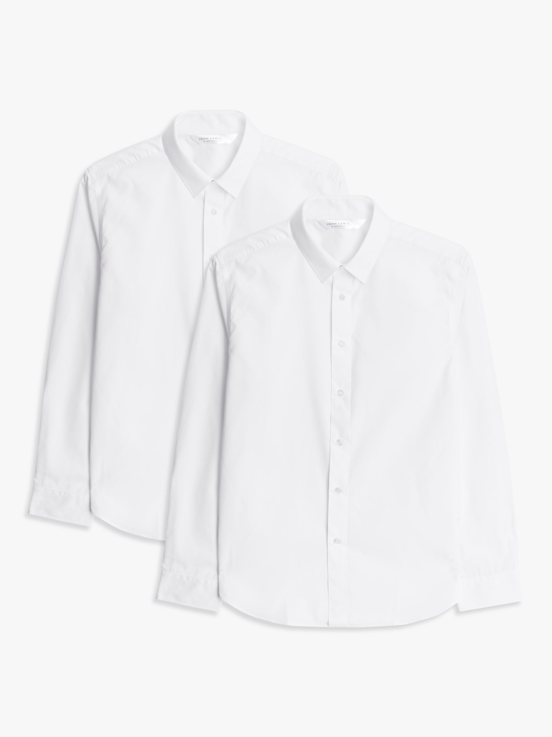 Buy John Lewis Girls' Slim Fit Long Sleeve School Shirt, Pack of 2, White Online at johnlewis.com