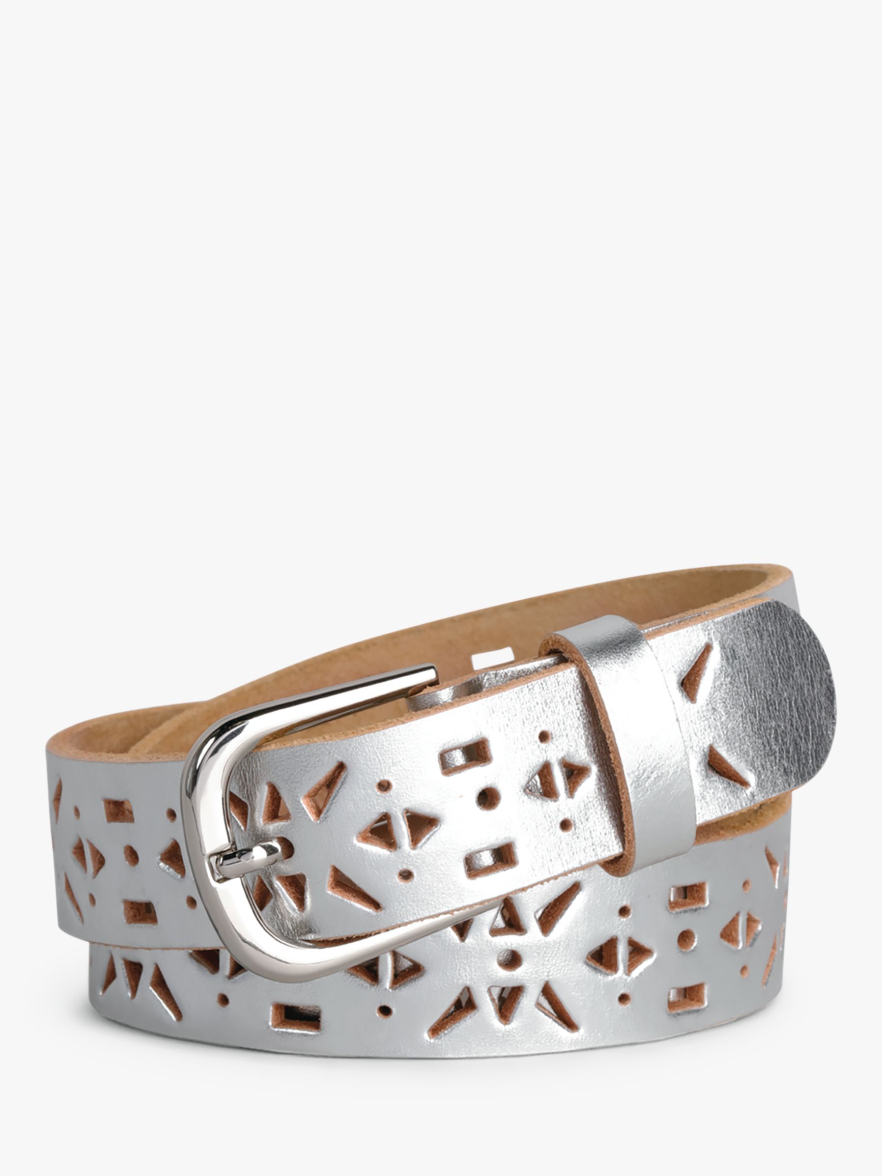 hush Ely Leather Belt, Silver at John Lewis & Partners