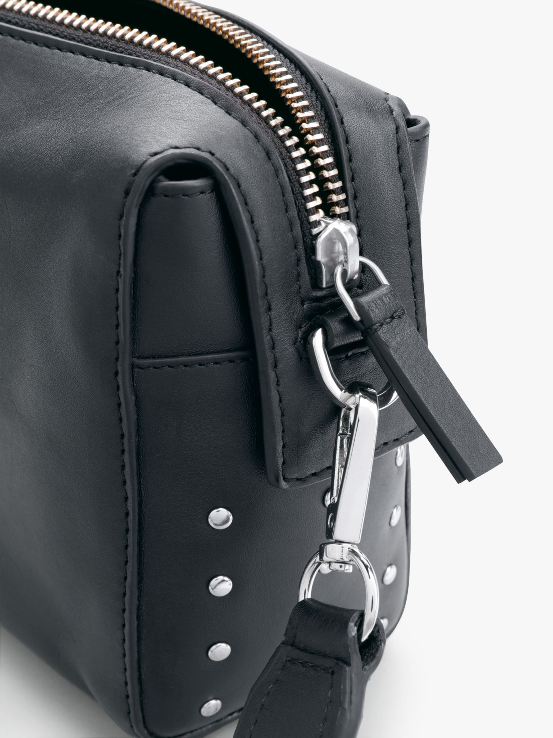 hush Apollo Leather Cross Body Bag, Black/Silver at John Lewis & Partners