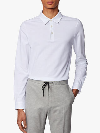 BOSS Paver Long Sleeve Polo Shirt, White