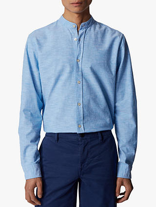 BOSS Cotton Grandad Collar Shirt, Open Blue