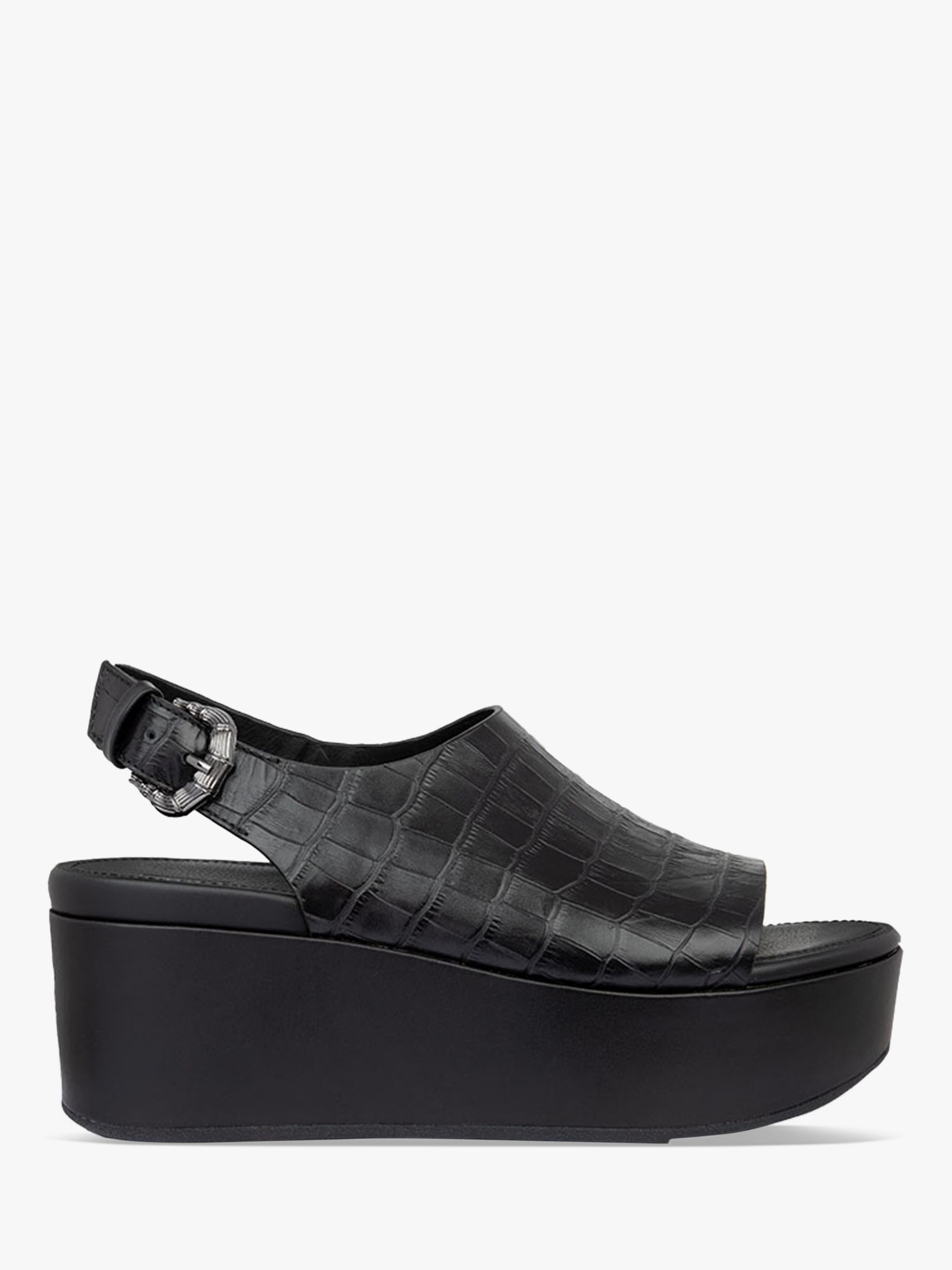 FitFlop Eloise Croc Print Leather Wedge Sandals, Black at John Lewis ...