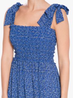 Max Studio Tie Shoulder Floral Print Maxi Dress, Blue/Yellow, XS