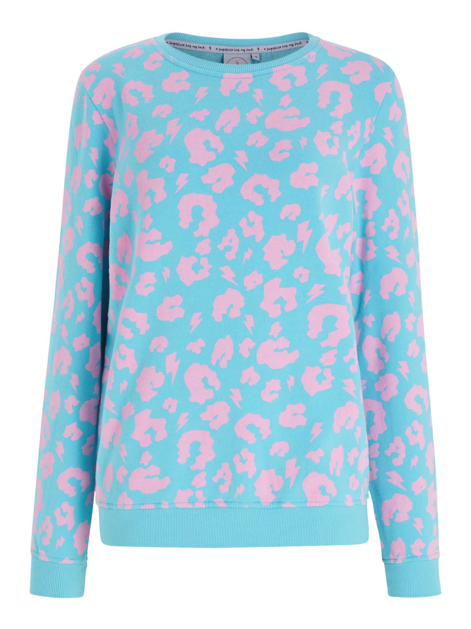 Scamp & Dude Mama Leopard Cotton Jumper, Turquoise/Pink