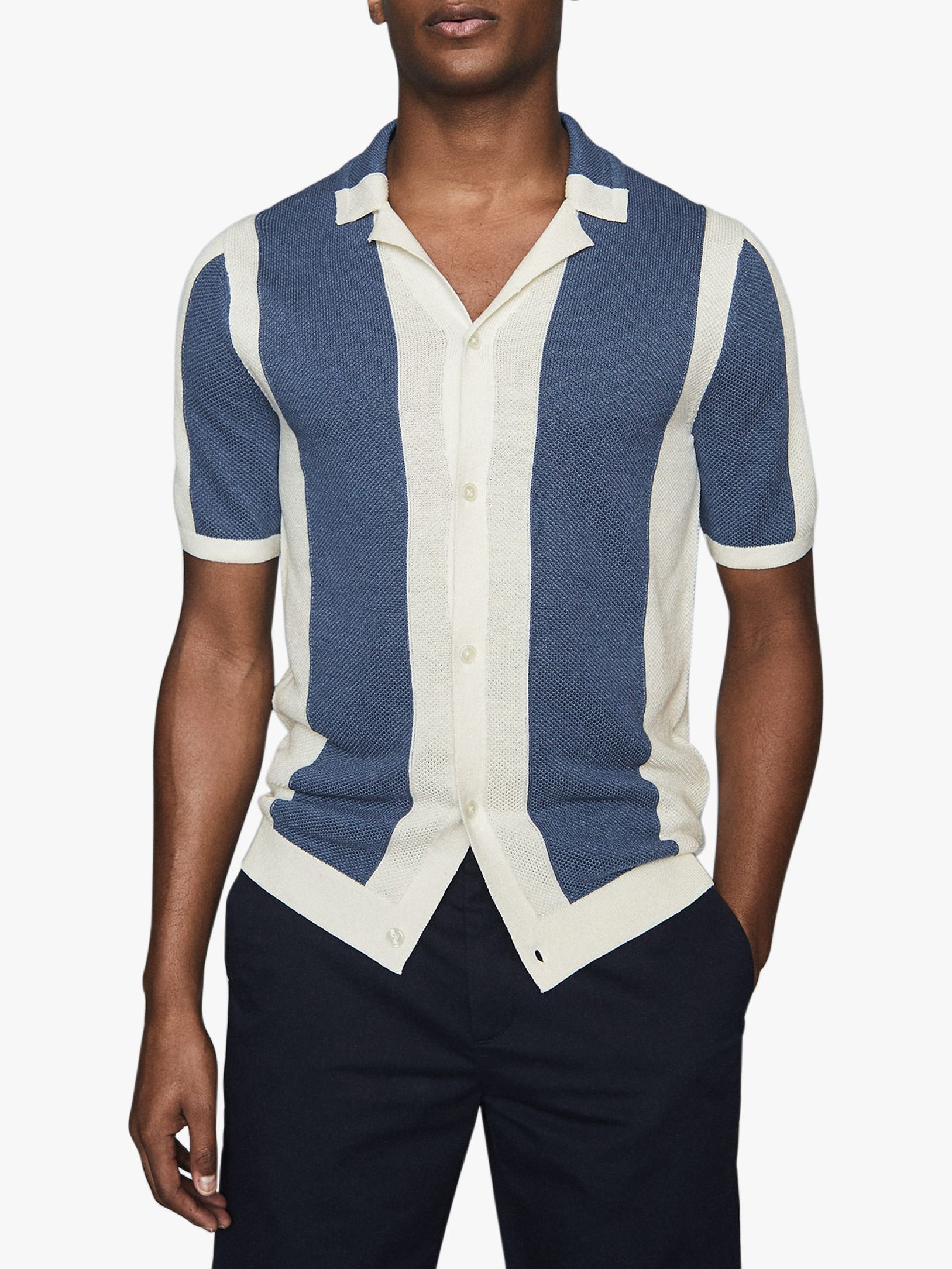 Reiss Kennick Short Sleeve Bi-Stripe Linen Shirt, Blue at John Lewis ...