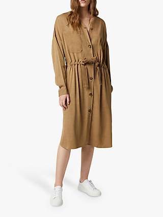 French Connection Baina Twill Belted Midi Dress, Warm Sand
