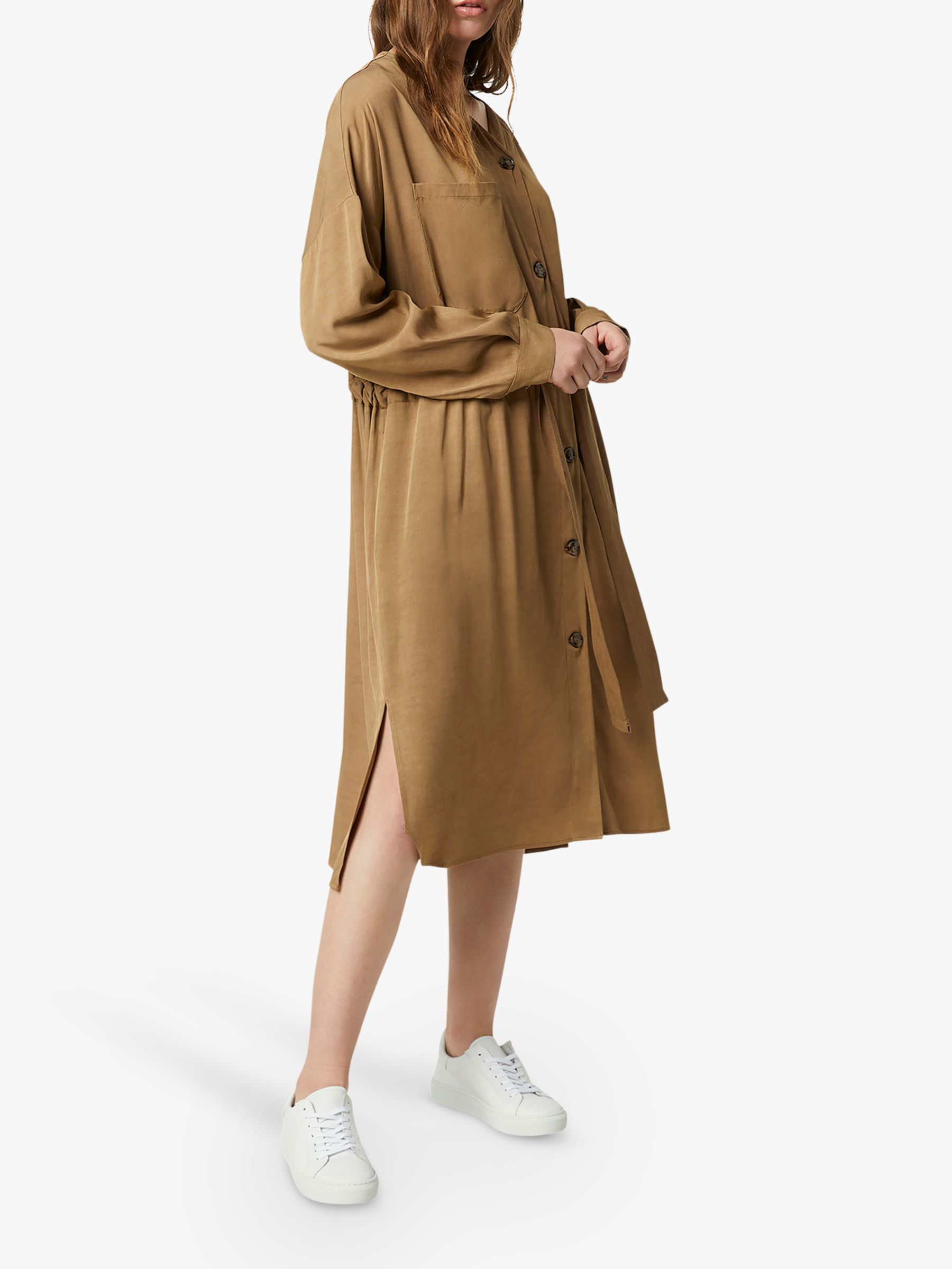 French Connection Baina Twill Belted Midi Dress, Warm Sand, S