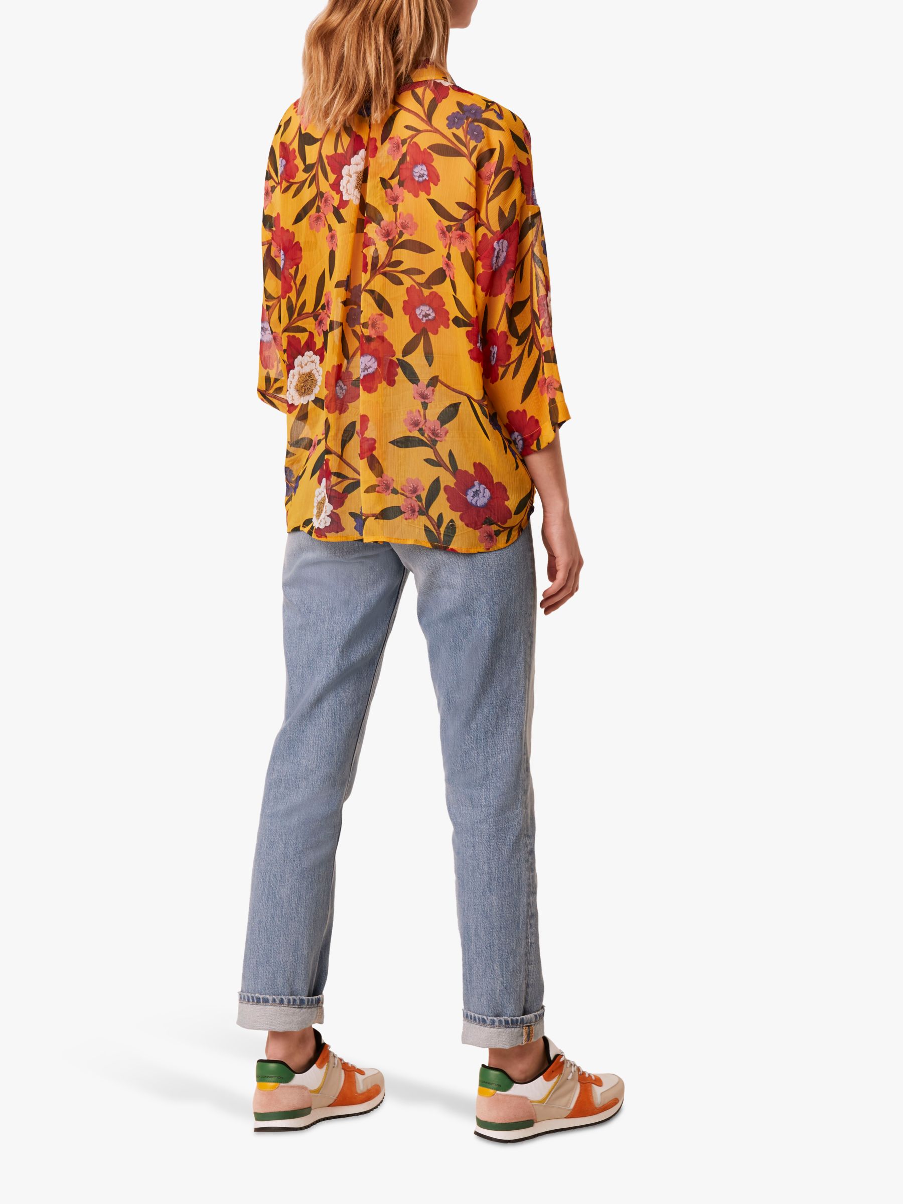 French Connection Eloise Sheer Crinkle Floral Shirt Mustard Seeds Multi At John Lewis And Partners