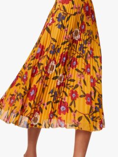 French Connection Eloise Floral Pleated Midi Skirt, Mustard Seed Yellow/Multi, 6