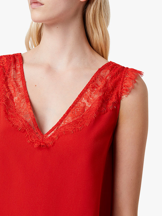 French Connection Chioma Lace Top, Poppy Red, S