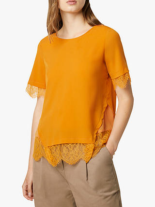 French Connection Chika Lace Sleeve Tee, Golden Oak