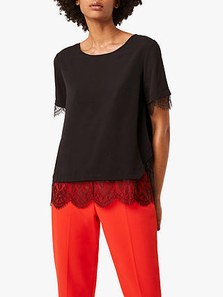 French Connection Chika Lace Sleeve Tee, Black