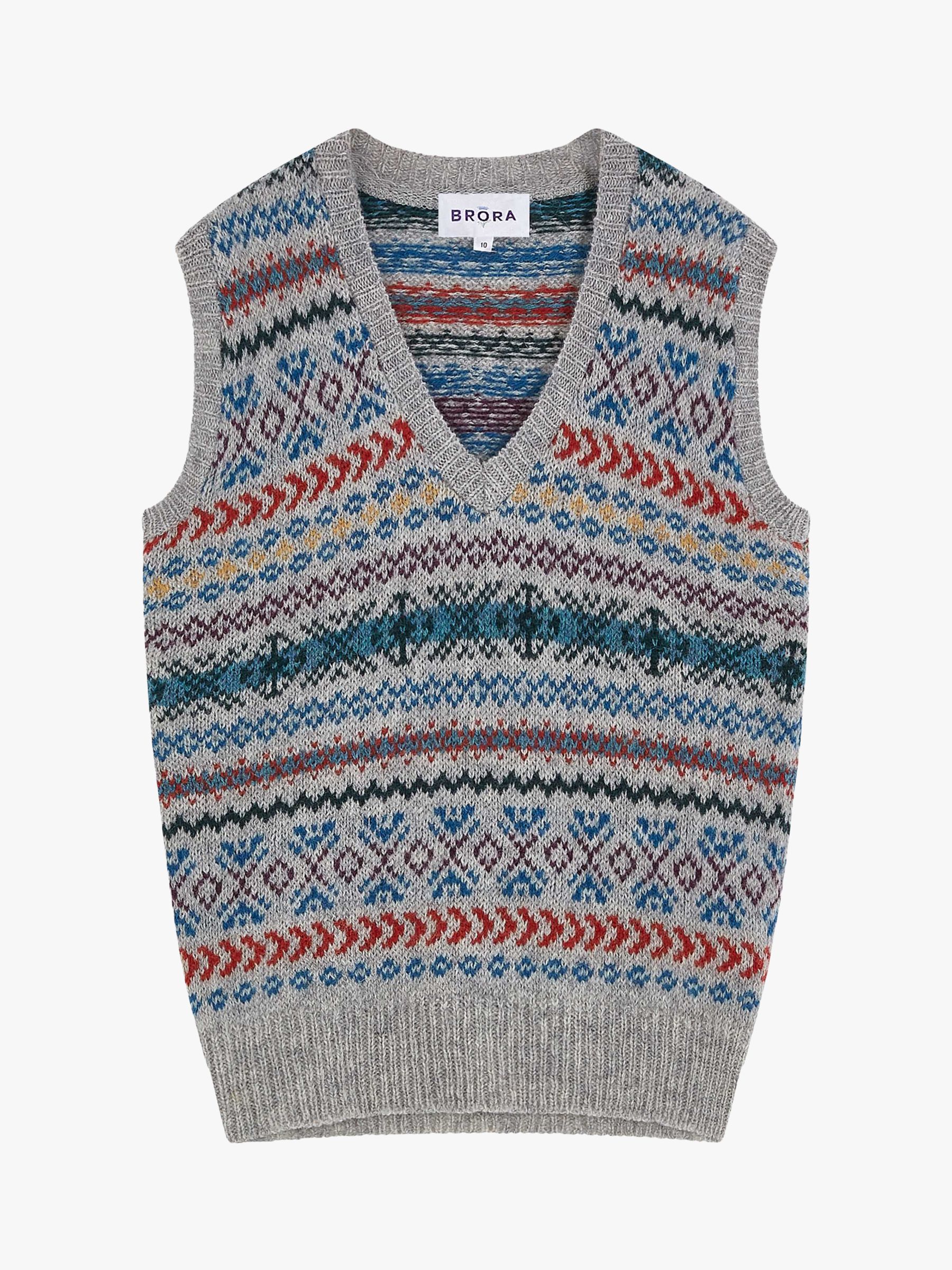 Brora Fair Isle Wool Tank Top, Silver