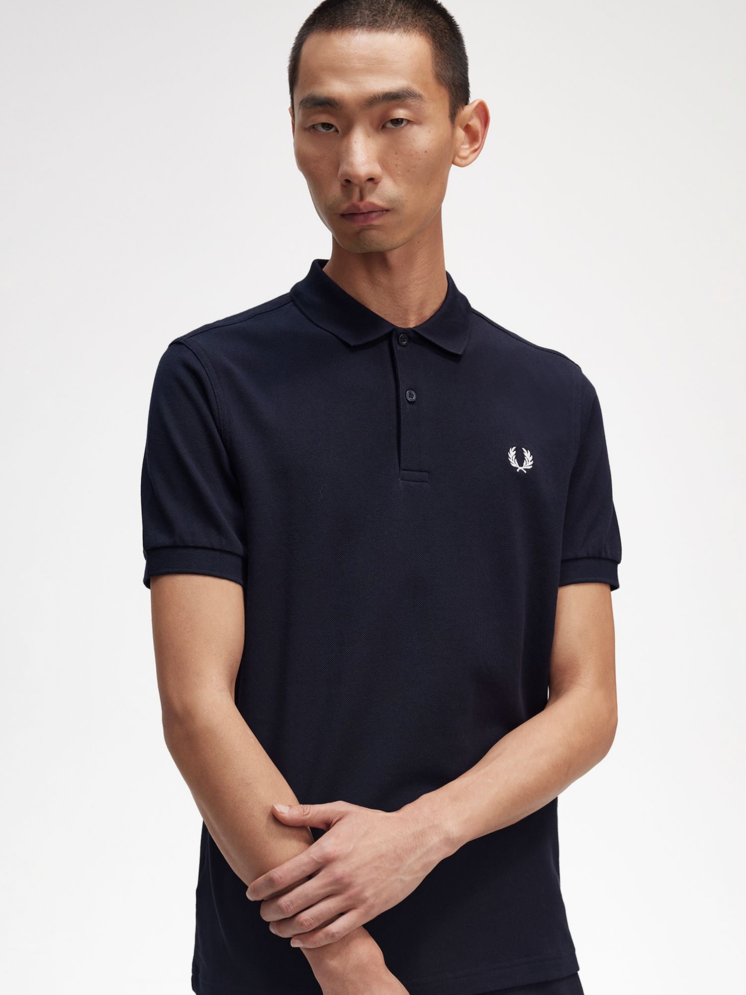 Fred Perry Plain Regular Fit Polo Shirt, Navy at John Lewis & Partners