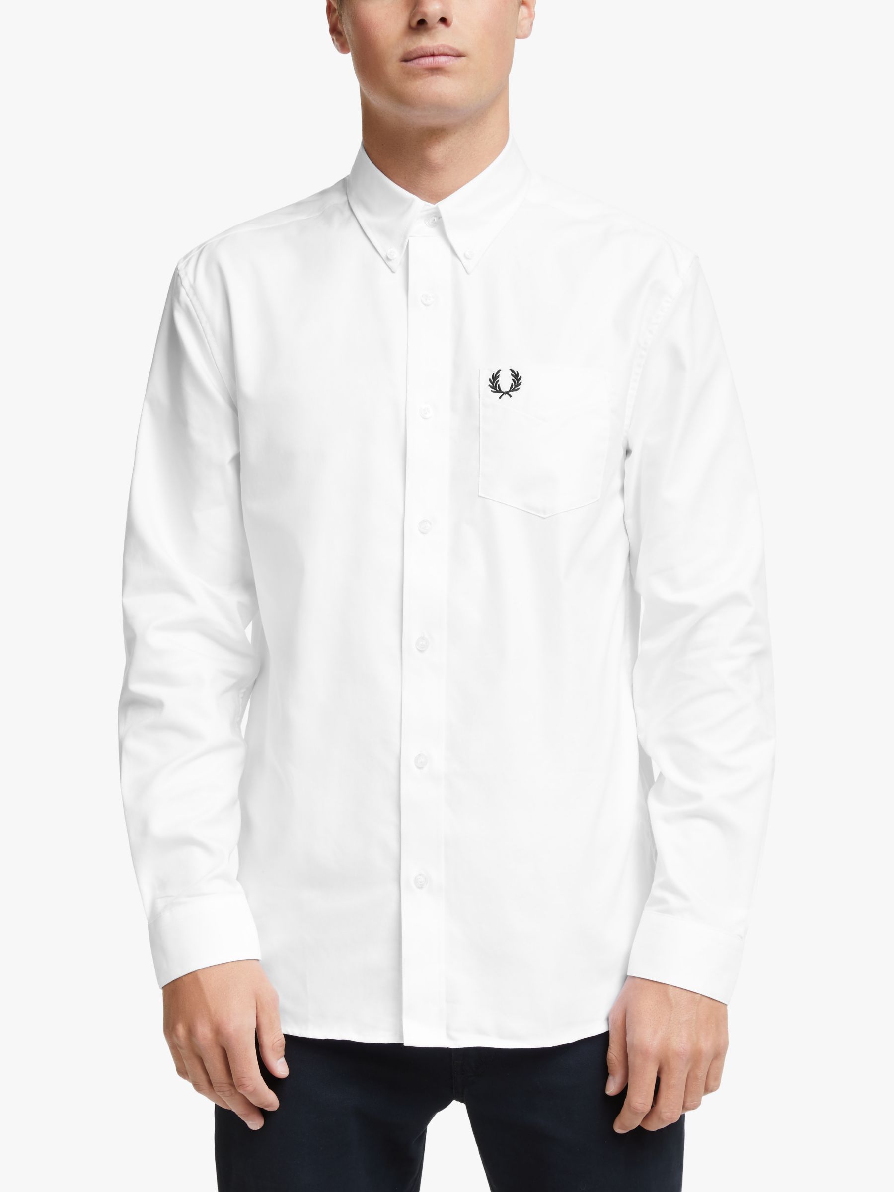 Fred Perry Long Sleeve Oxford Shirt, White at John Lewis & Partners
