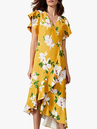 Phase Eight Dannie Floral Midi Dress, Canary Yellow