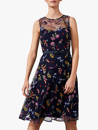 Phase Eight Sindy Embroidered Dress, Navy
