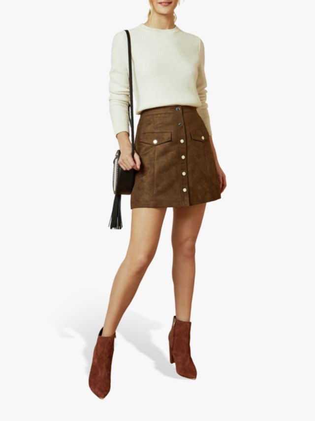 Ted Baker Suede Button Front Mini Skirt, Brown, 16