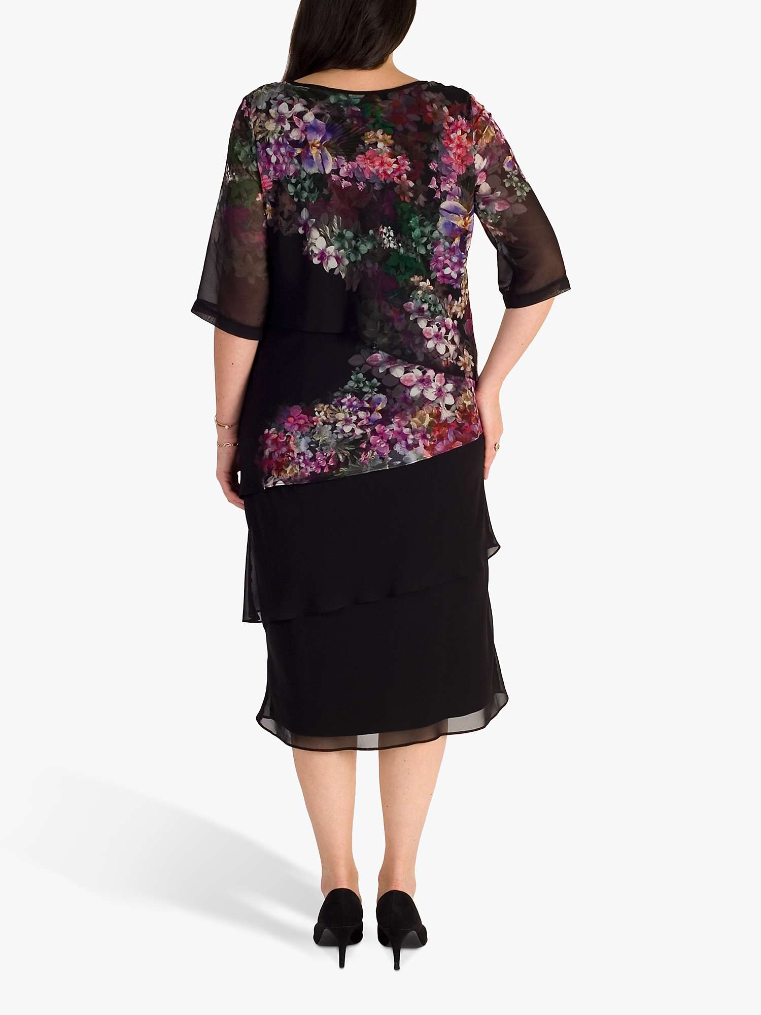 Buy chesca Floral Print Layered Chiffon Dress, Black/Grape Online at johnlewis.com