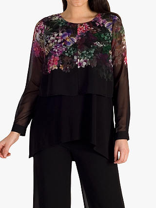 chesca Wisteria Placement Print Double Layered Top, Black/Grape