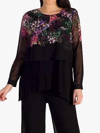 Chesca Wisteria Placement Print Double Layered Top, Black/Grape