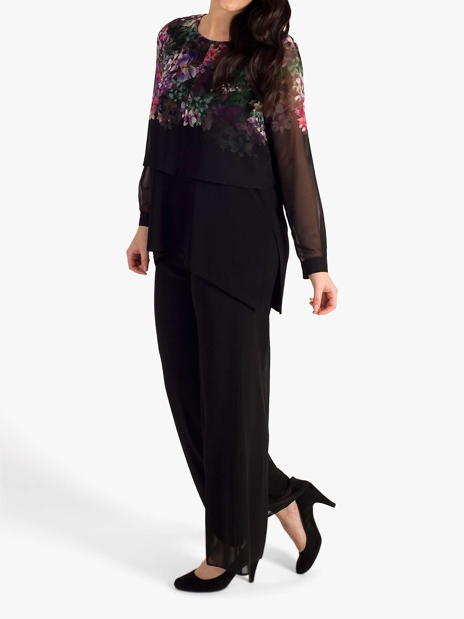 Buy chesca Wisteria Placement Print Double Layered Top, Black/Grape Online at johnlewis.com