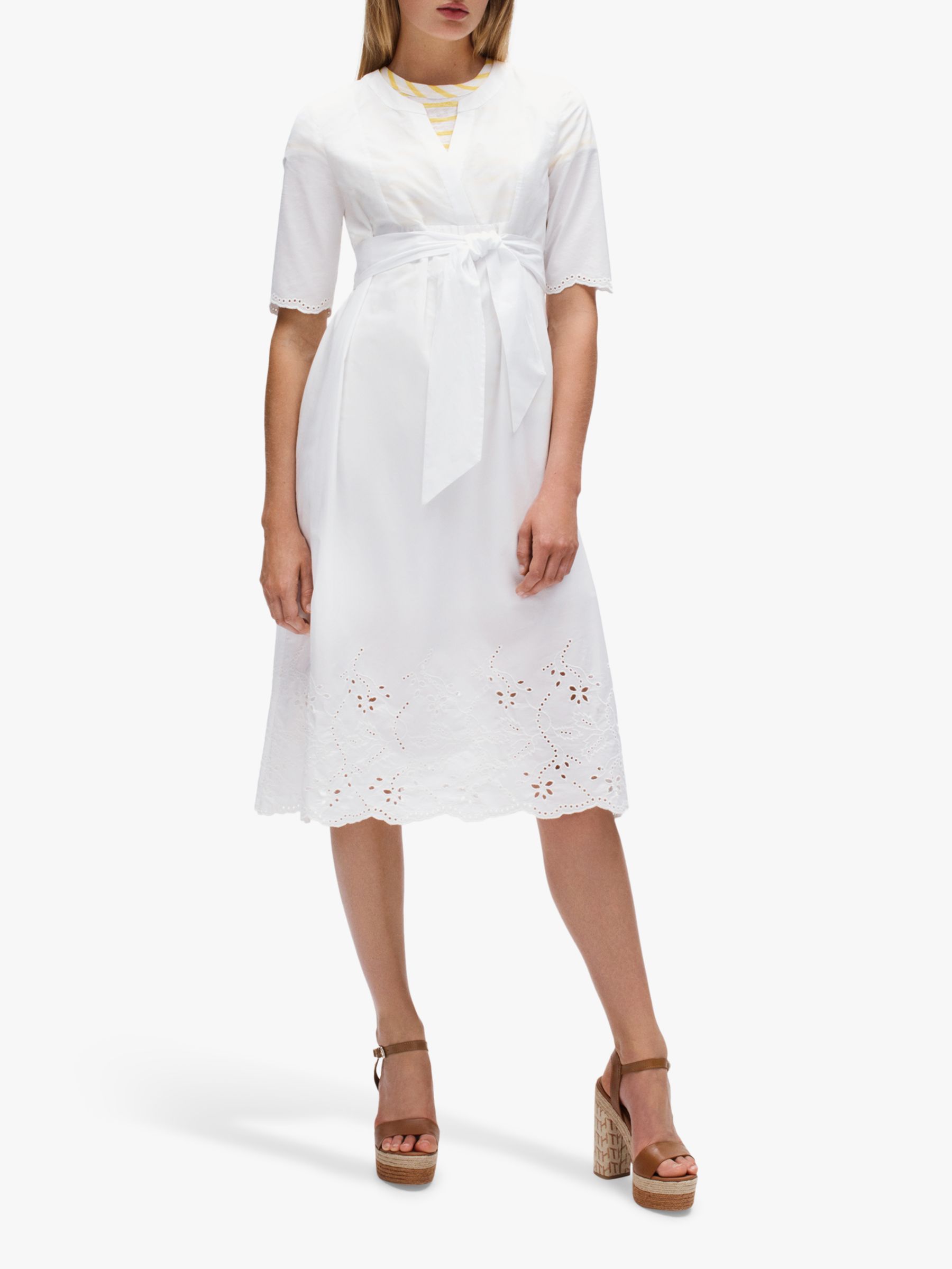 Tommy Hilfiger Tie Belt Short Sleeve Dress, White at John Lewis & Partners