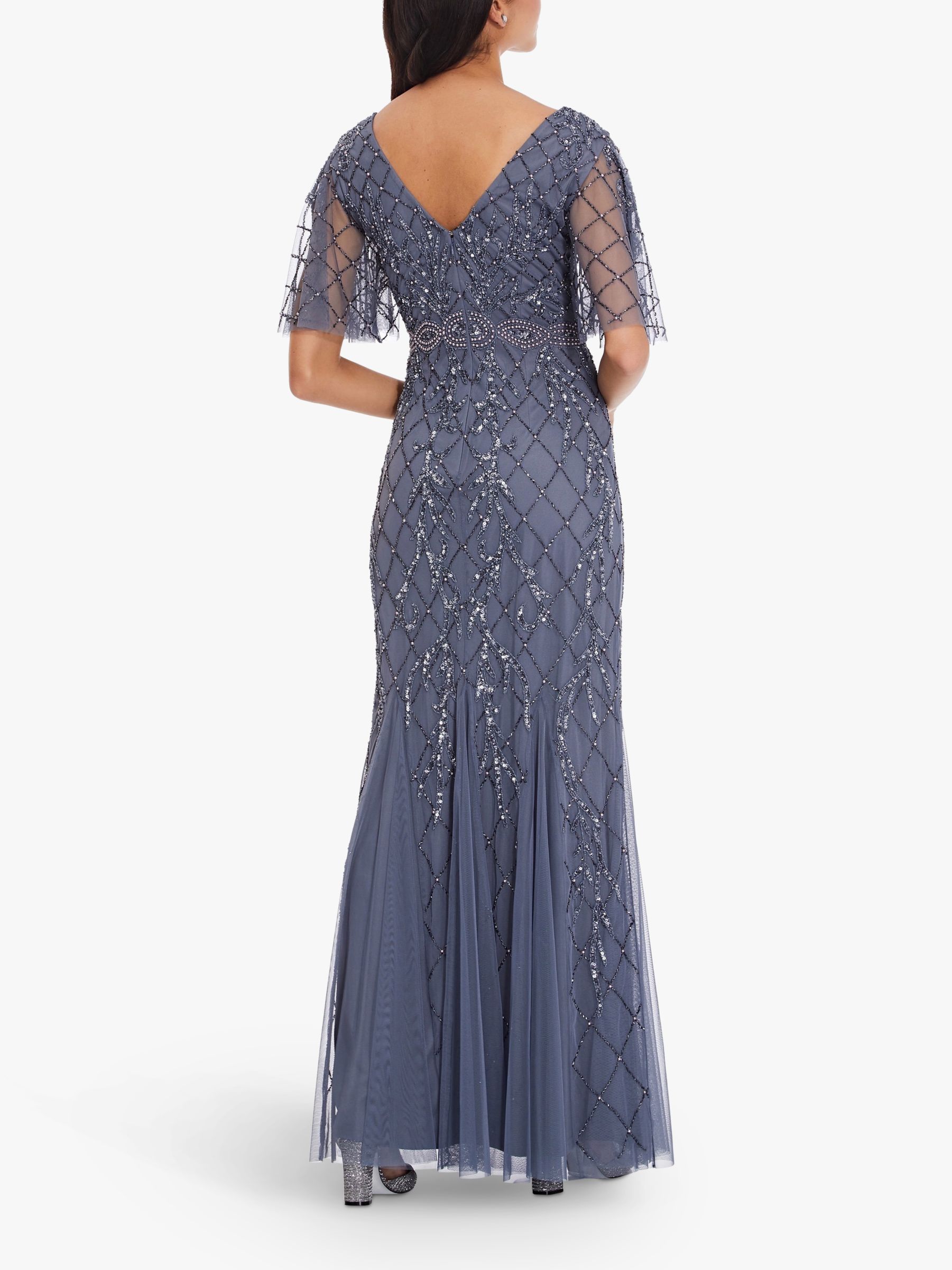 Adrianna Papell Covered Bead Gown, Dusty Blue at John Lewis & Partners