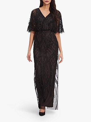 Adrianna Papell Beaded Flutter Gown, Black/Multi