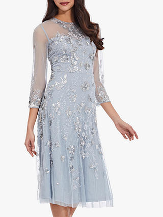 Adrianna Papell Beaded Cocktail Dress, Blue Heather