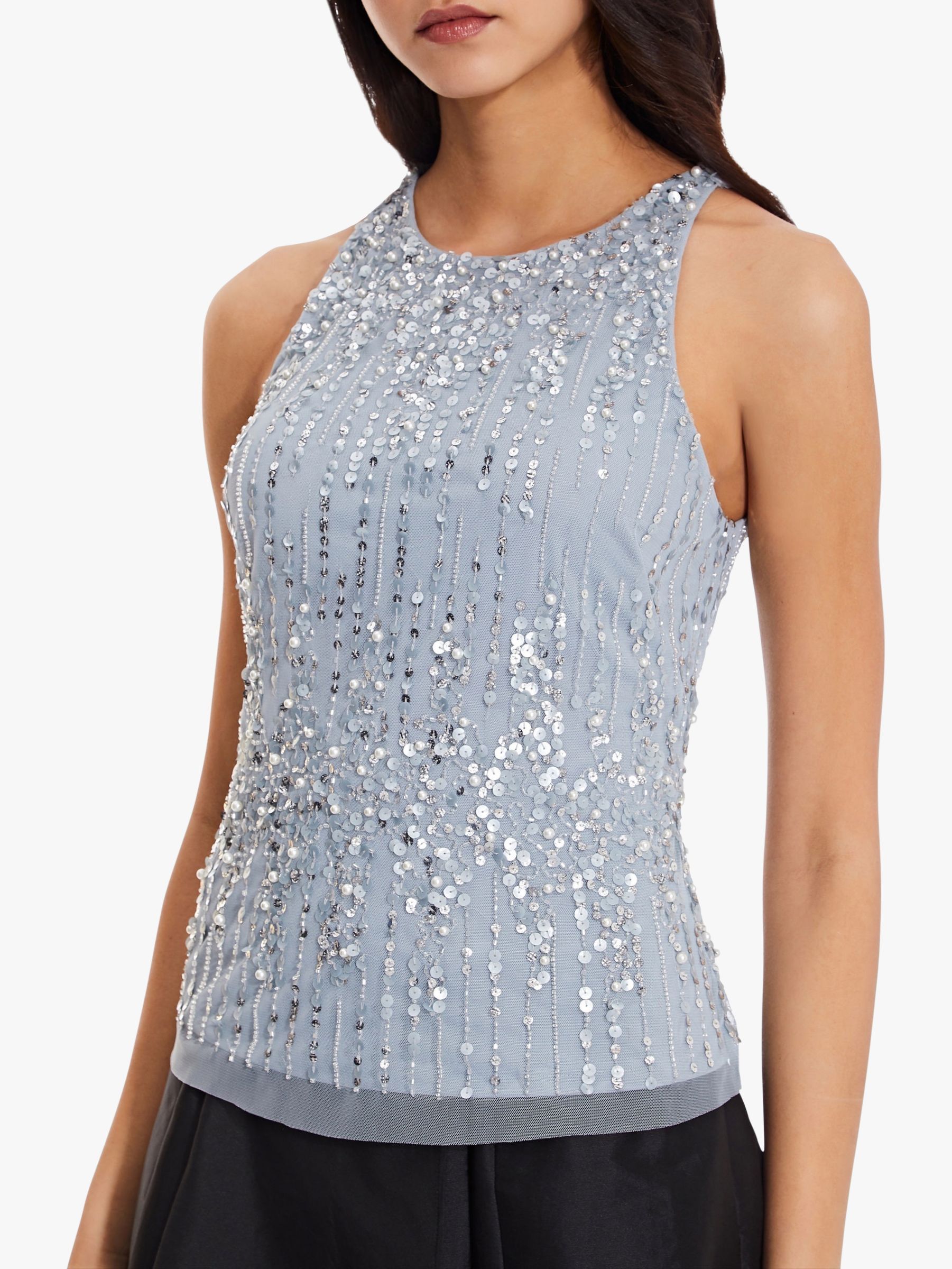 Adrianna Papell Beaded Halter Top, Blue Heather at John Lewis & Partners