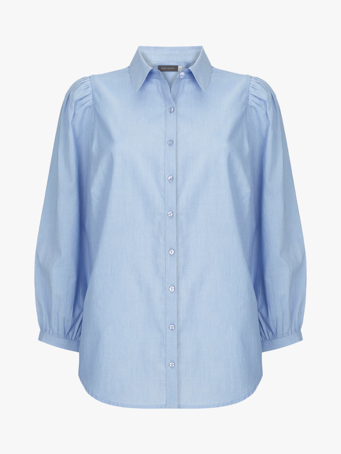 Mint Velvet Cotton Puff Sleeve Shirt, Blue