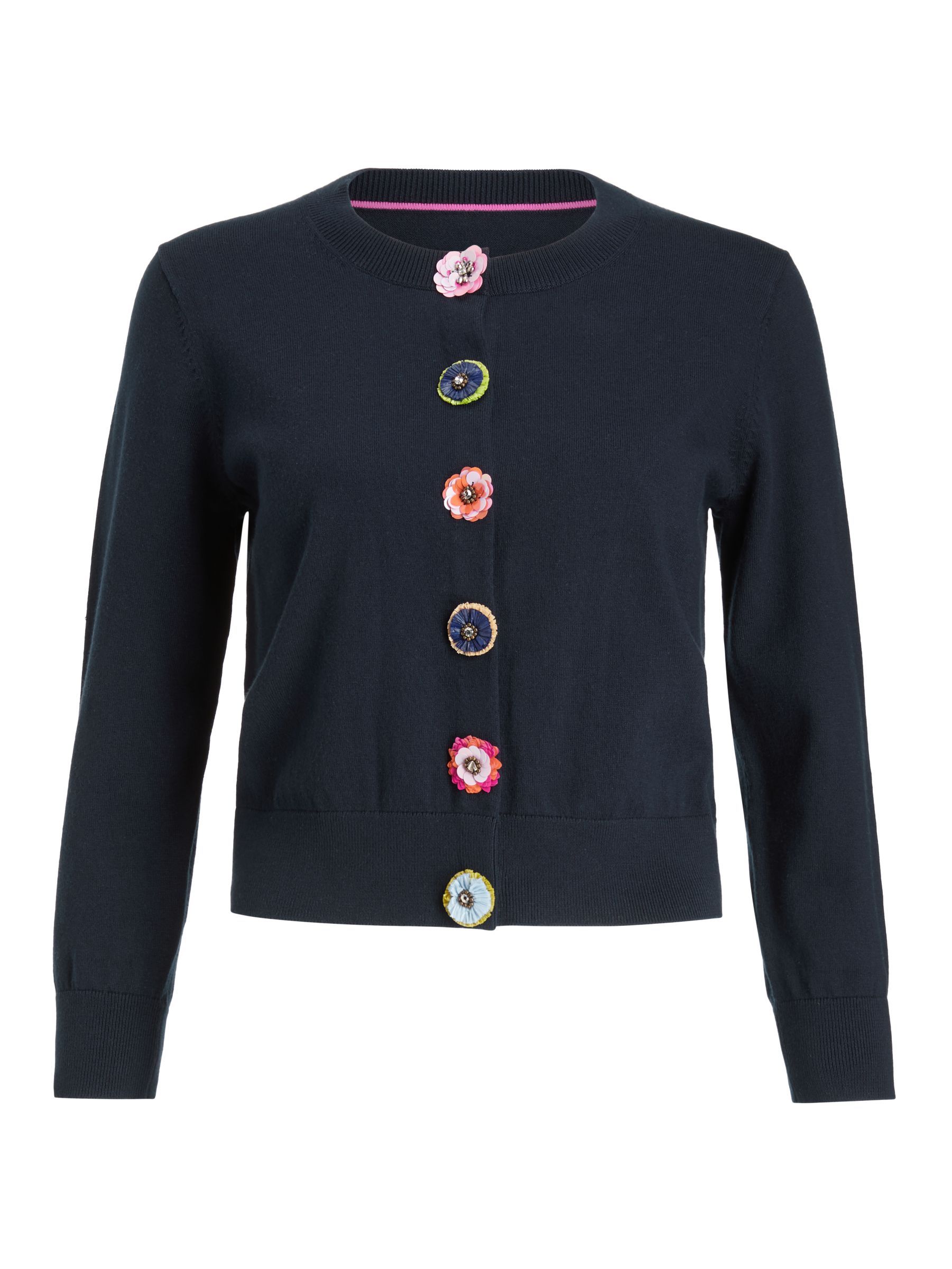 Boden Gowrie Floral Button Cardigan, Navy at John Lewis & Partners