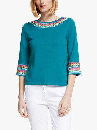 Boden Monmouth Embroidered Jumper, Vibrant Teal