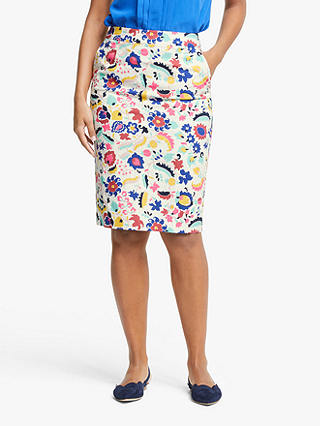 Boden Gabriella Floral Print Skirt, Ivory/Tropical