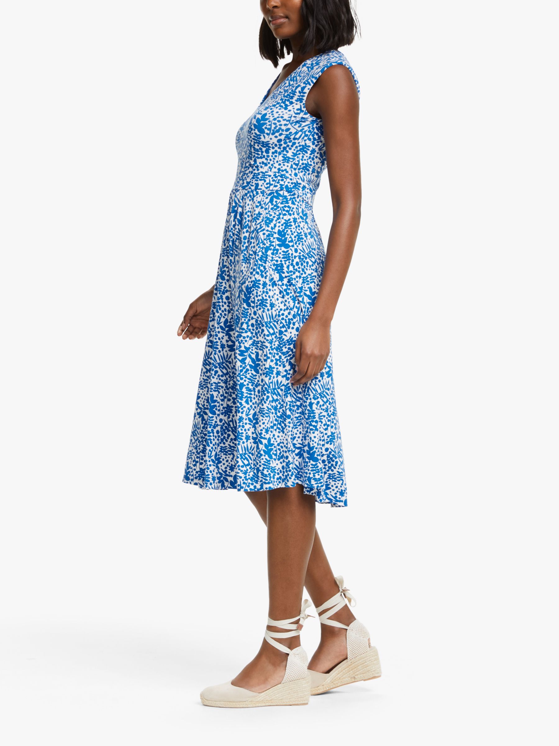 Boden Odilie Floral Jersey Dress, Blue/White at John Lewis & Partners