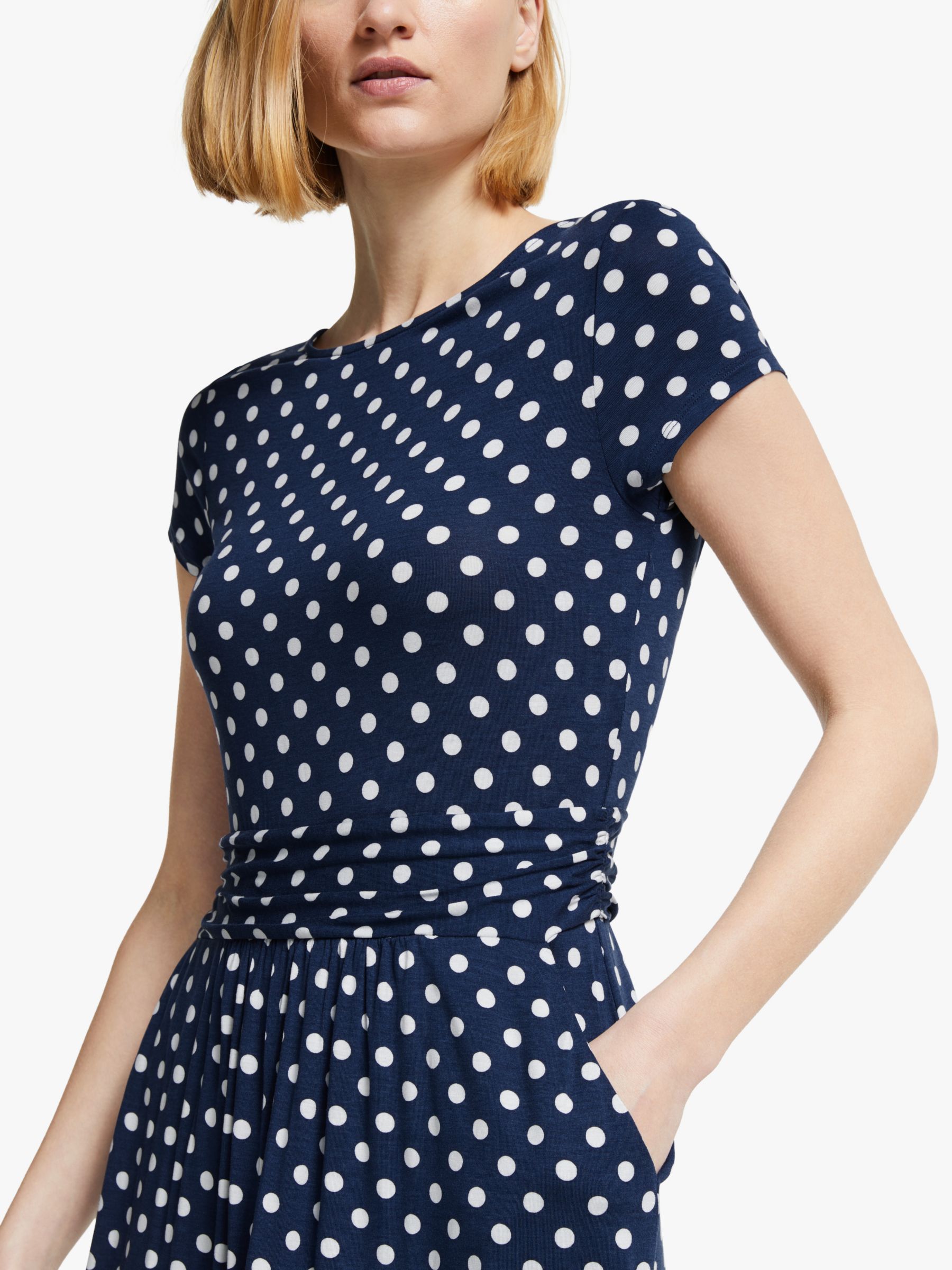 Boden Amelie Polka Dot Midi Dress, Navy at John Lewis & Partners