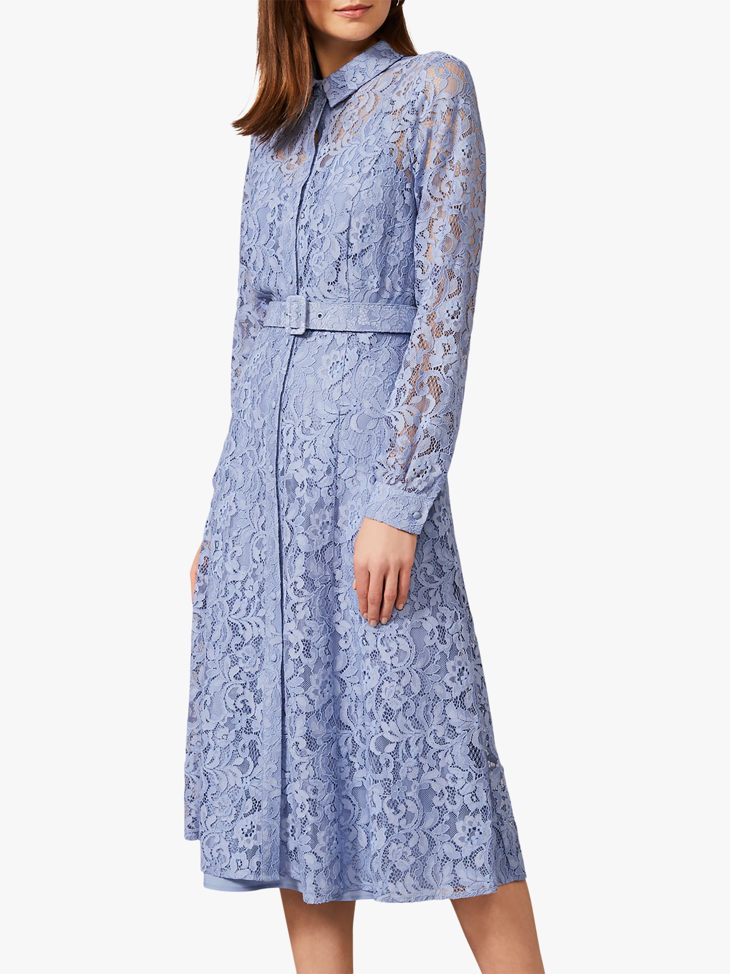 Phase Eight Autumn Lace Belted Midi Dress, Bluebell