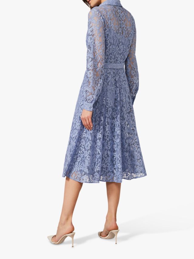 Phase Eight Autumn Lace Belted Midi Dress, Bluebell, 12