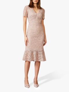 Phase Eight Lorella Floral Lace Dress, Taupe, 8