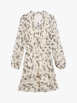 Oasis Abstract Blossom Print Lace Mini Dress, Neutral